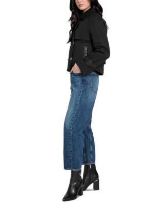 Women's Cropped Quilted-Trim Trench Coat