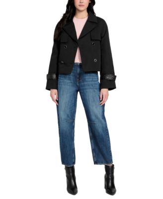 Women's Cropped Quilted-Trim Trench Coat