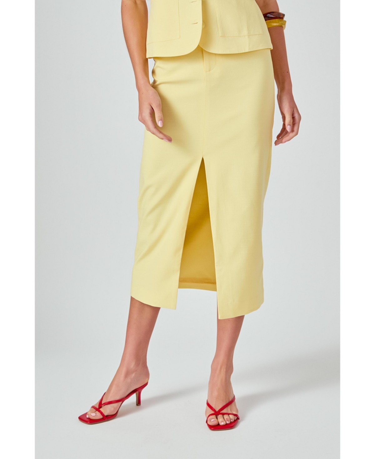 Women's Front Slit Linen Maxi Skirt - Butter