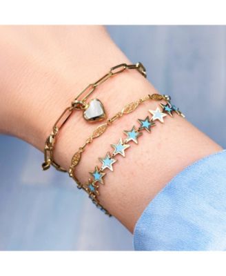 Mother of Pearl Heart Paperclip Bracelet 14k Gold