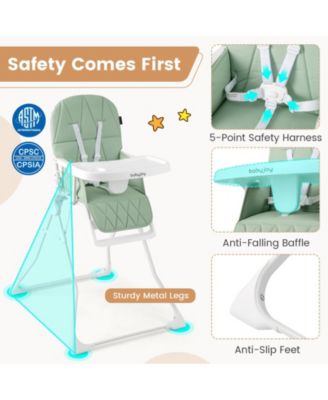 Toddler Easy Clean Compact Highchair with Removable Adjustable Tray and PU Seat Cushion