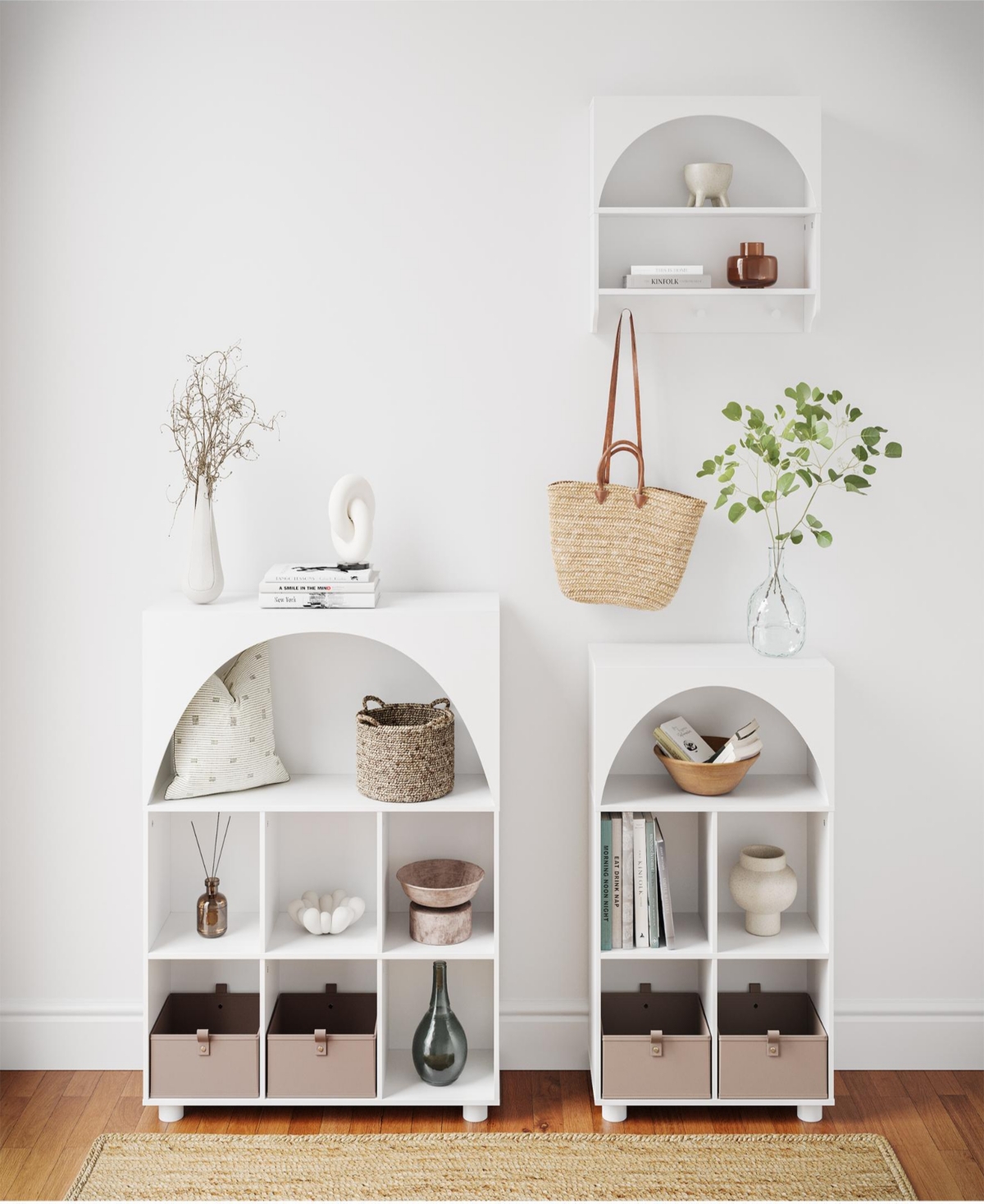 Sourcing Solutions Arched 34.19" Solid Wood 6 Cubby Entryway Shoe Rack Storage Organizer Cabinet