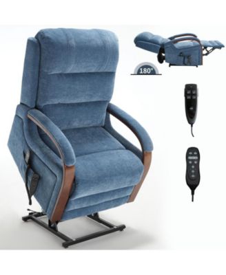 Power Chenille Lift Recliner Chair Dual Motor Infinite Position Up to 350 LBS with Solid Wood Armrests, Heat Massage and Heavy Duty Motion Mechanism