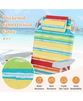 Foldable Backpack Beach Chair with Cup Holder and Storage Pockets Set of 2