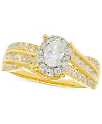 Macy's - Diamond Oval & Round Halo Multirow Engagement Ring (1 ct. t.w.) in 14k Two-Tone Gold