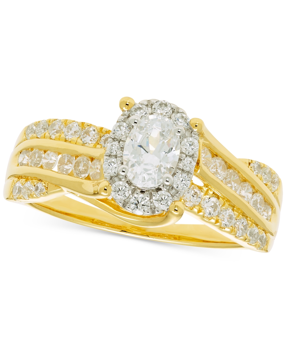 Macy's Diamond Oval Halo Multi-row Engagement Ring (1 Ct. T.w.) In 14k Two-tone Gold