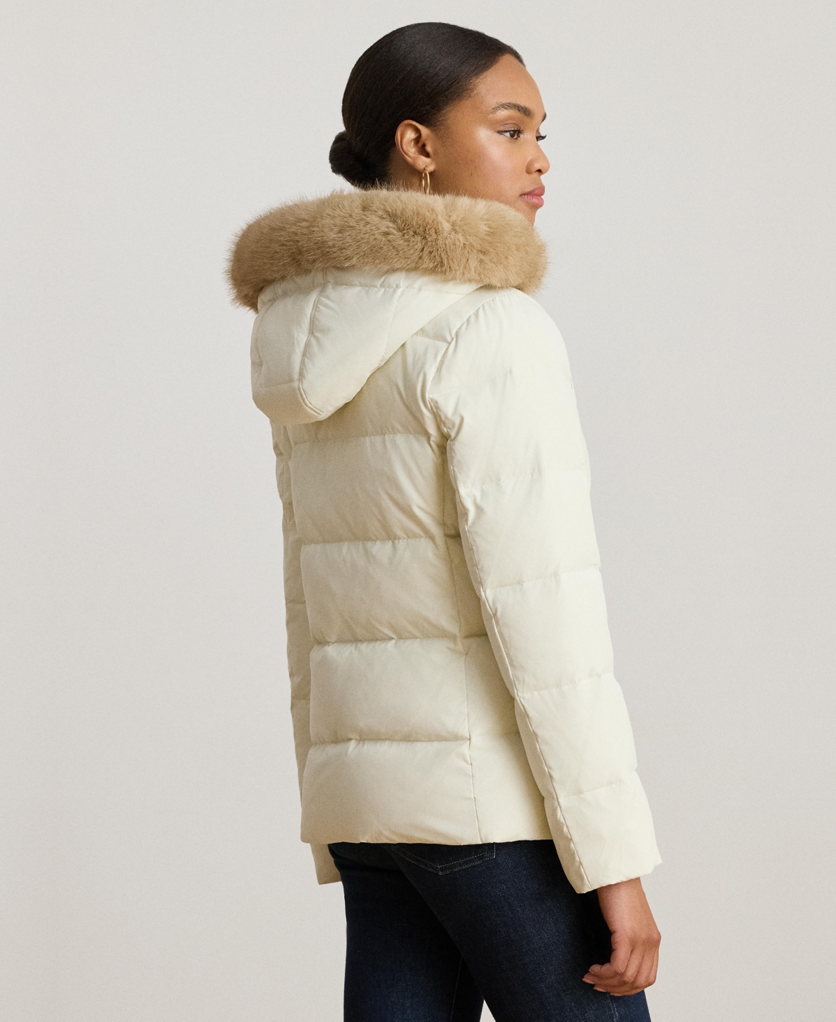 Ralph Lauren Women's Faux-fur-trim Collared Puffer Coat In White