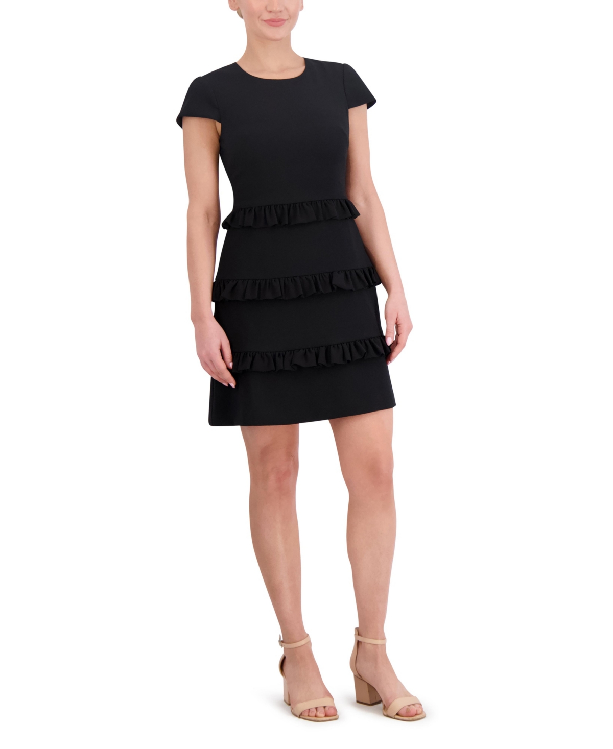 Eliza J Petite Stretch Crepe Jewel-neck A-line Dress In Black