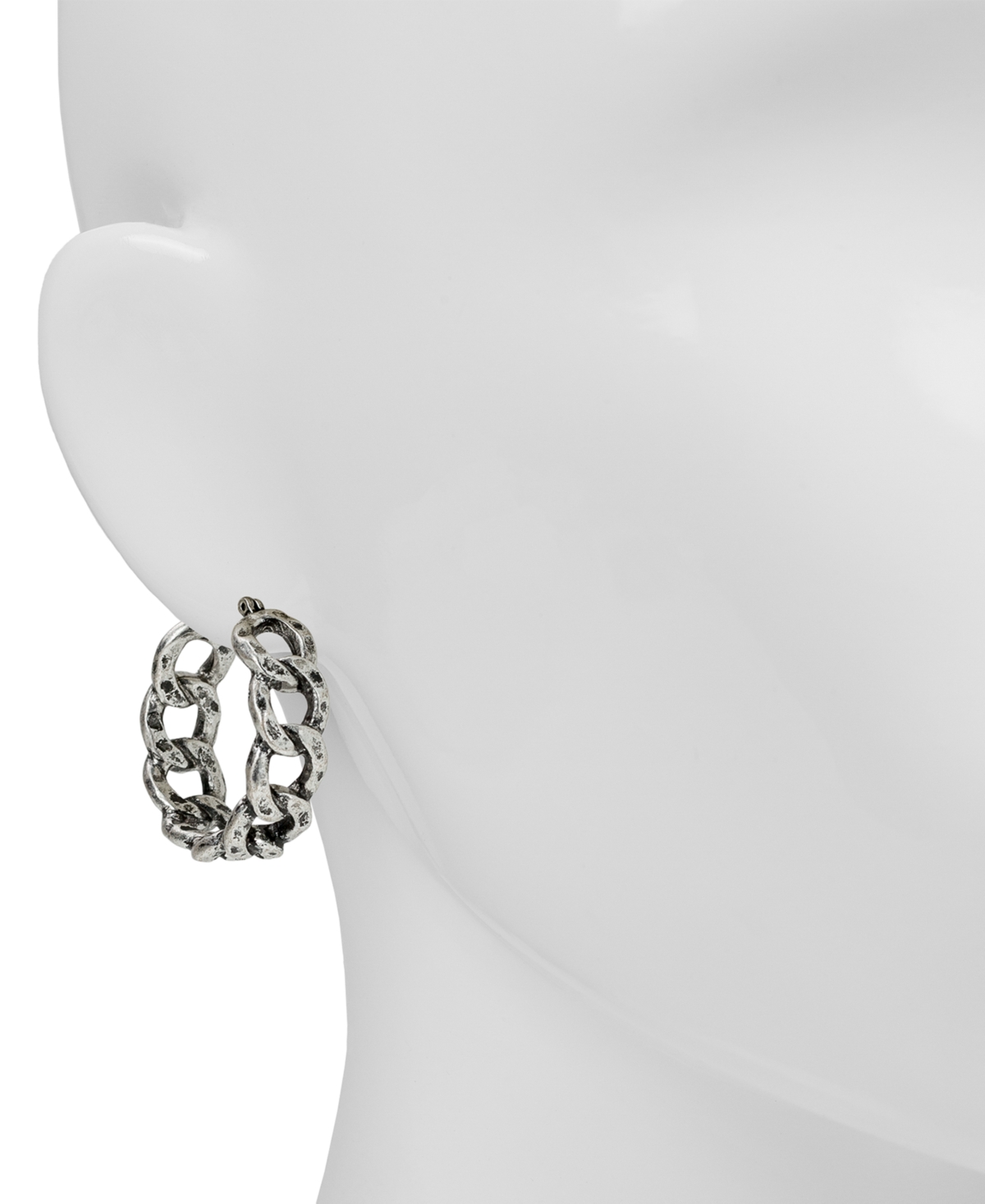 Patricia Nash Matte Hammered Link Hoop Earrings In Silver