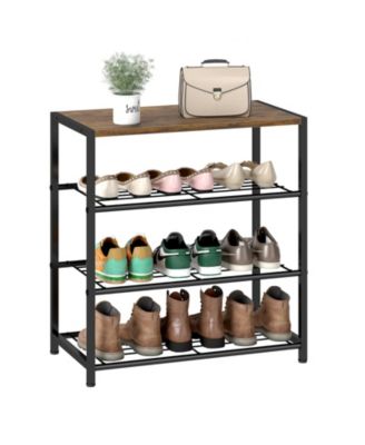 4 Tier Shoe Rack Metal Storage Organizer With Wood Top Board