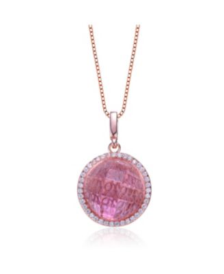 Sterling Silver 18K Rose Plated Cubic Zirconia Round Pink Pendant