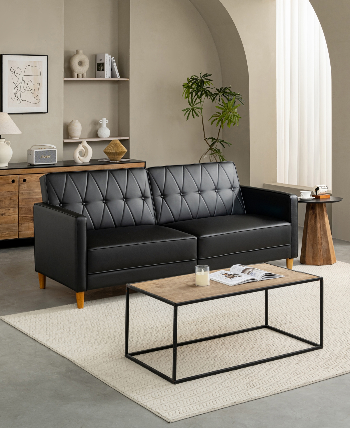 Gold Sparrow 77" Faux Leather Victoria Convertible Sofa Bed, Created For Macy's
