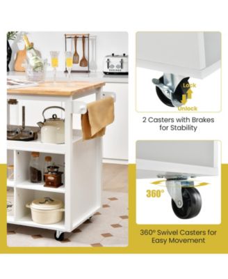 Kitchen Island Trolley Cart on Wheels with Storage Open Shelves and Drawer