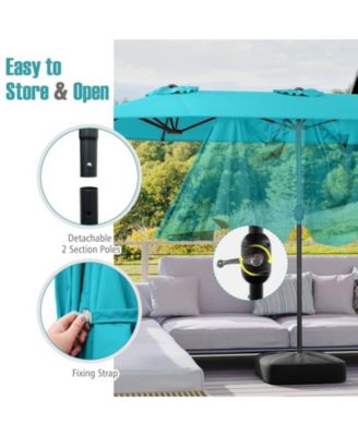 13FT Double-sided Patio Umbrella w/ Crank Handle Umbrella Base Safety Lock