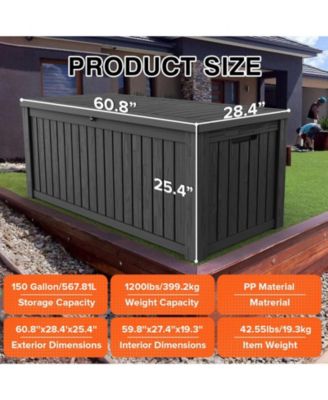150 Gallon Resin Waterproof Outdoor Deck Box,Patio Storage Box