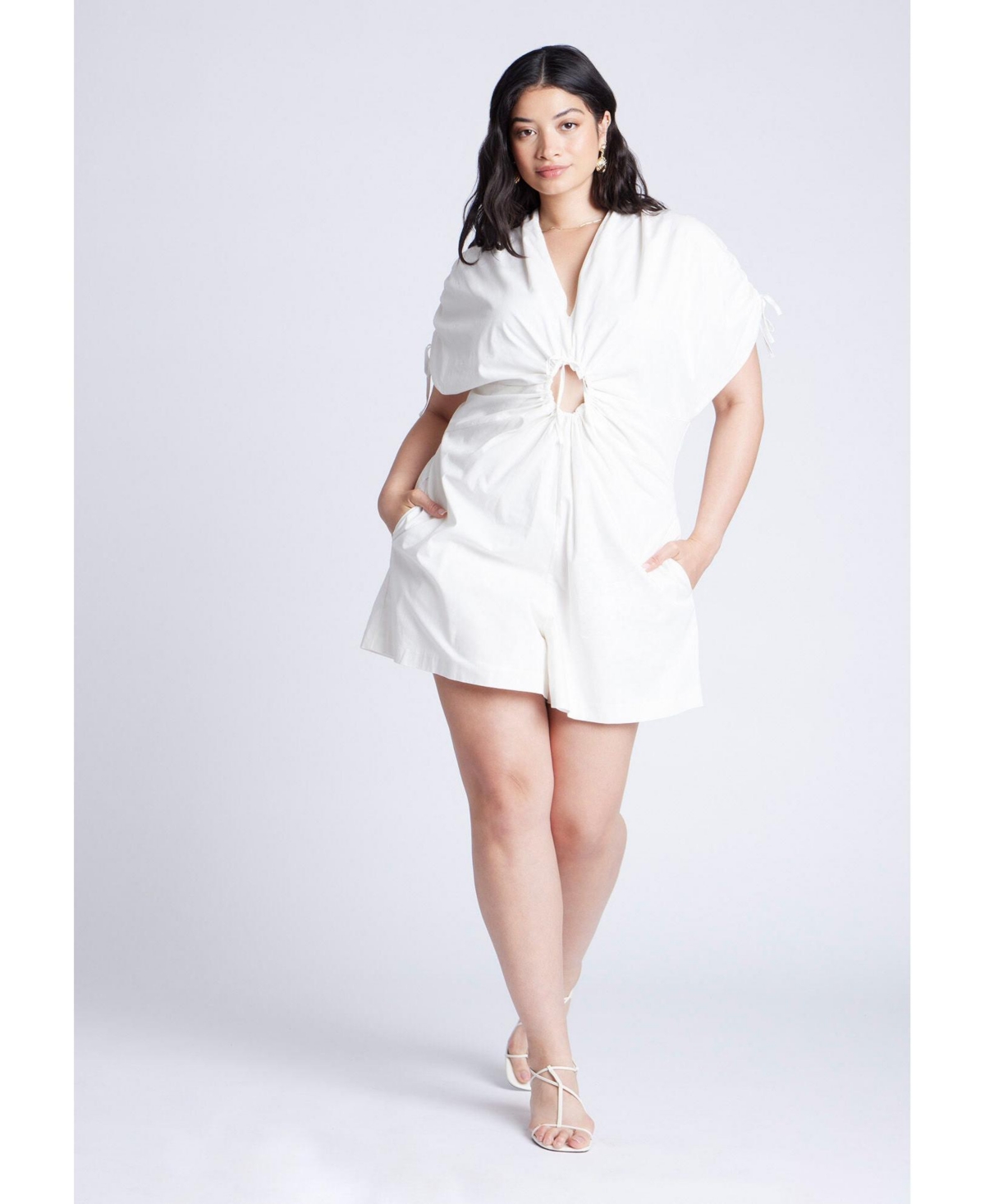 Plus Size Poplin Romper - Jet stream