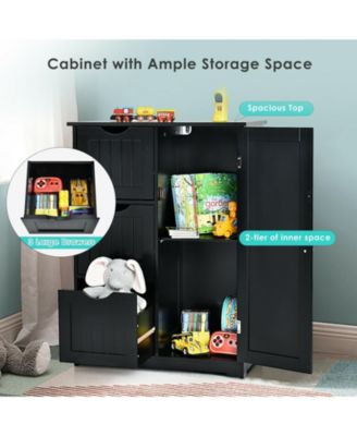 Bathroom Floor Cabinet Side Storage Cabinet with 3 Drawers and 1 Cupboard
