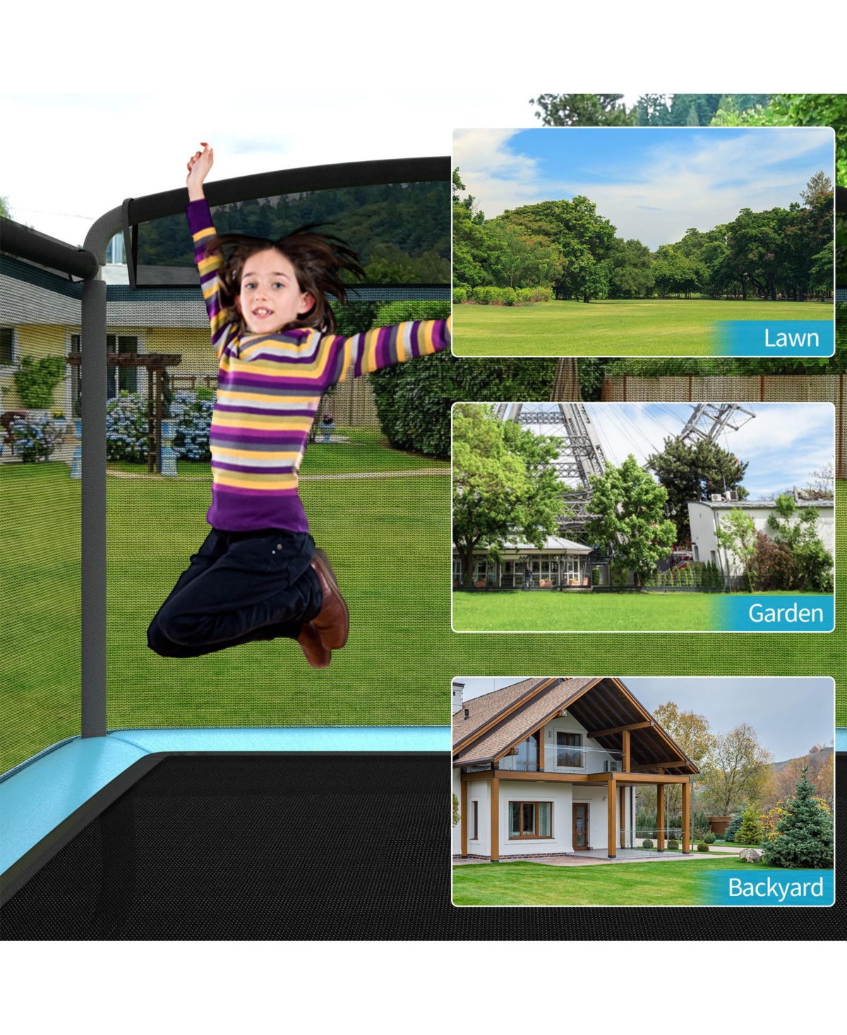 Outdoor Trampoline with Swing and Enclosure Net for Kids Jumping Entertainment