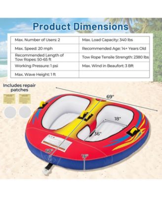 1 or 2 Person Inflatable Towable Tube for Boating with Drainage