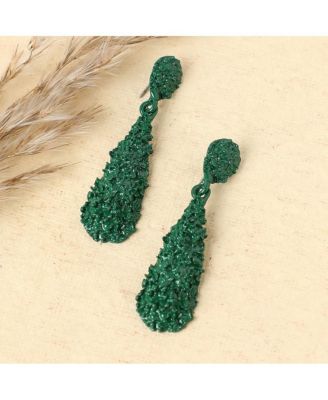 Women's Green  Textured Teardrop Earrings