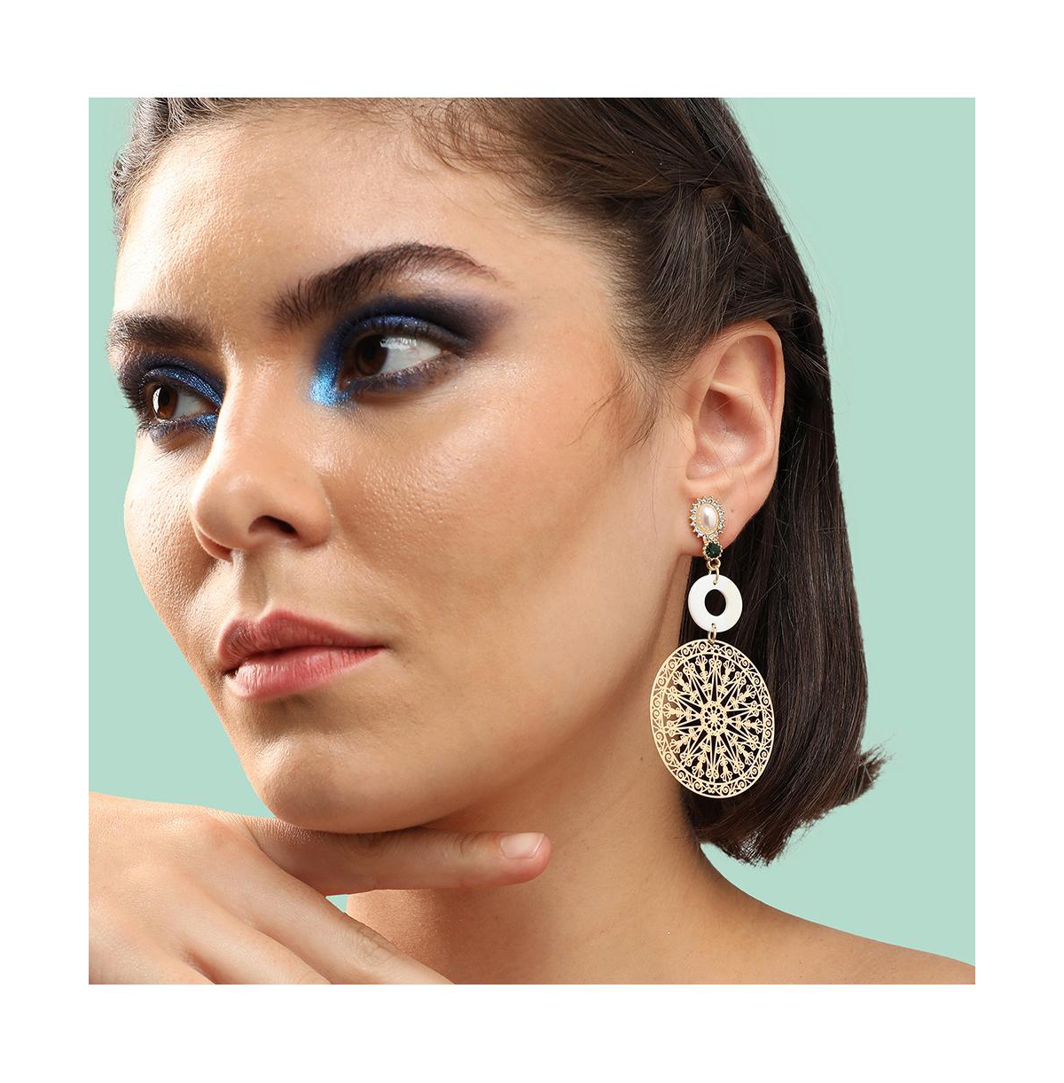 Sohi Women's White Celestrial Filigree Drop Earrings