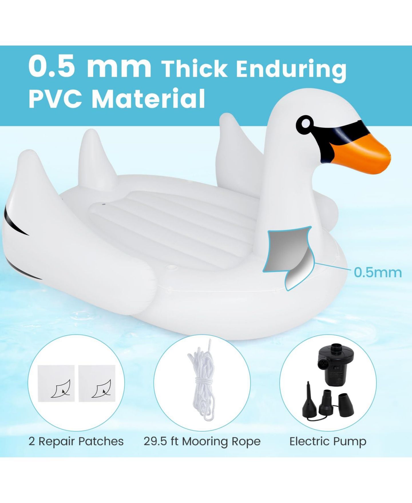 Детская игрушка Mecale Giant Inflatable Swan Floating Island 4-Person Pool Float with 4 Cups Holders, цвет: Белый — фото 5