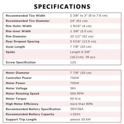 Electric Bicycle Motor Conversion Kit for 24" 750W 36V E-bike Rear Wheel