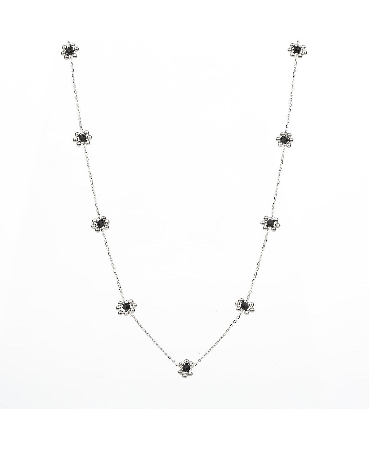 Sterling Silver Dari Onyx Flower Necklace - Silver