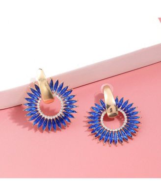 Women's Blue  Embellished Circular Drop Earrings