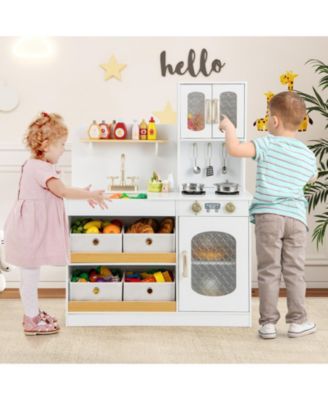 Kids Kitchen Playset with Cooking Accessories and Toy Cuttable Veggies