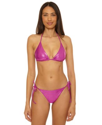 Becca Womens Liquid Metal Triangle Bikini Top Side Tie Bottoms In Pink