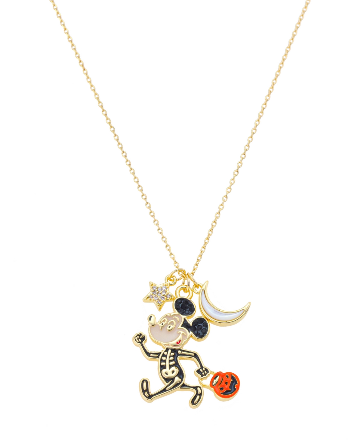 Mickey Mouse Skeleton Halloween Pendant Necklace - Gold