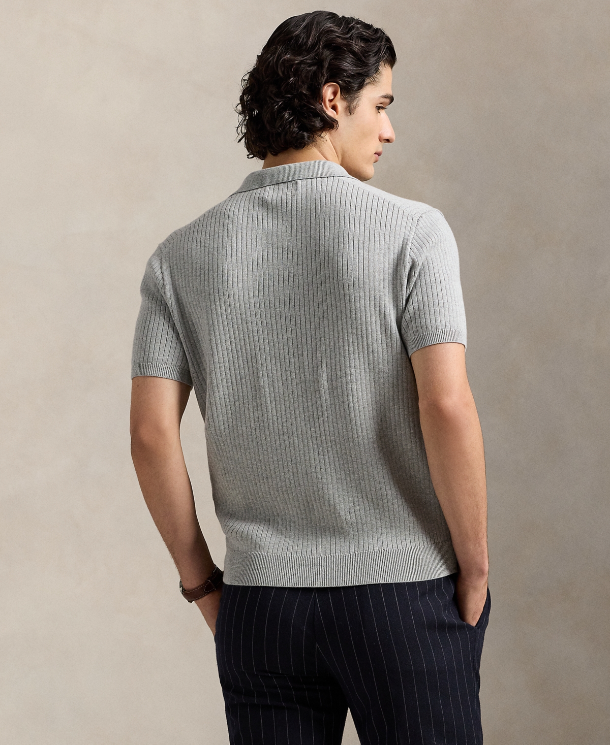 Polo Ralph Lauren Ribbed Polo Shirt In Gray