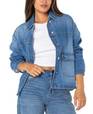 Juniors' Oversized Denim Shirt Jacket 
