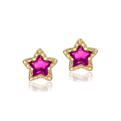 Kids 14K Gold Plated with Colored Cubic Zirconia Star-Shaped Stud Earrings