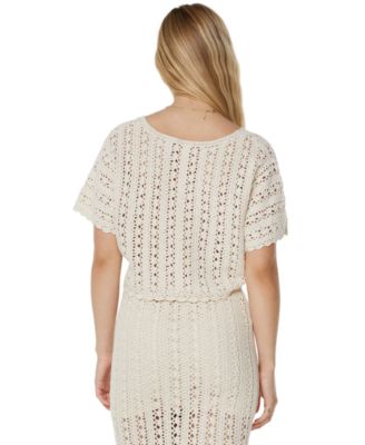 Juniors' Sea Swirl Crochet Cotton Top