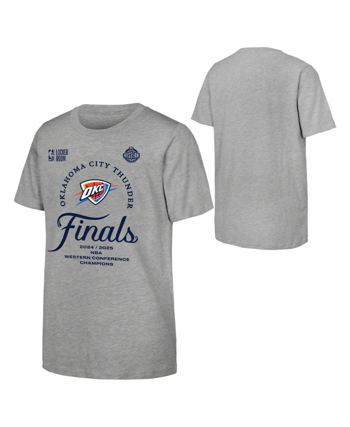 Fanatics Big Boys And Girls Gray Oklahoma City Thunder 2025 Nba Western Conference Champions Locker Room T-sh In Gray