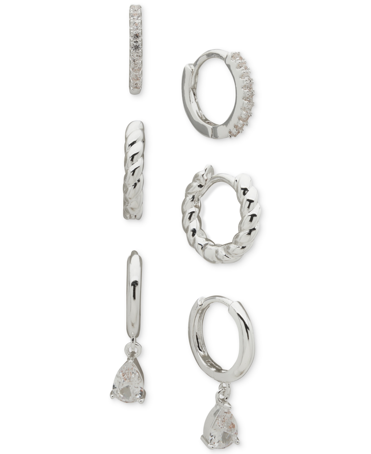 Metal 3-Pc. Set Texture Crystal Hoop Earrings - Gold