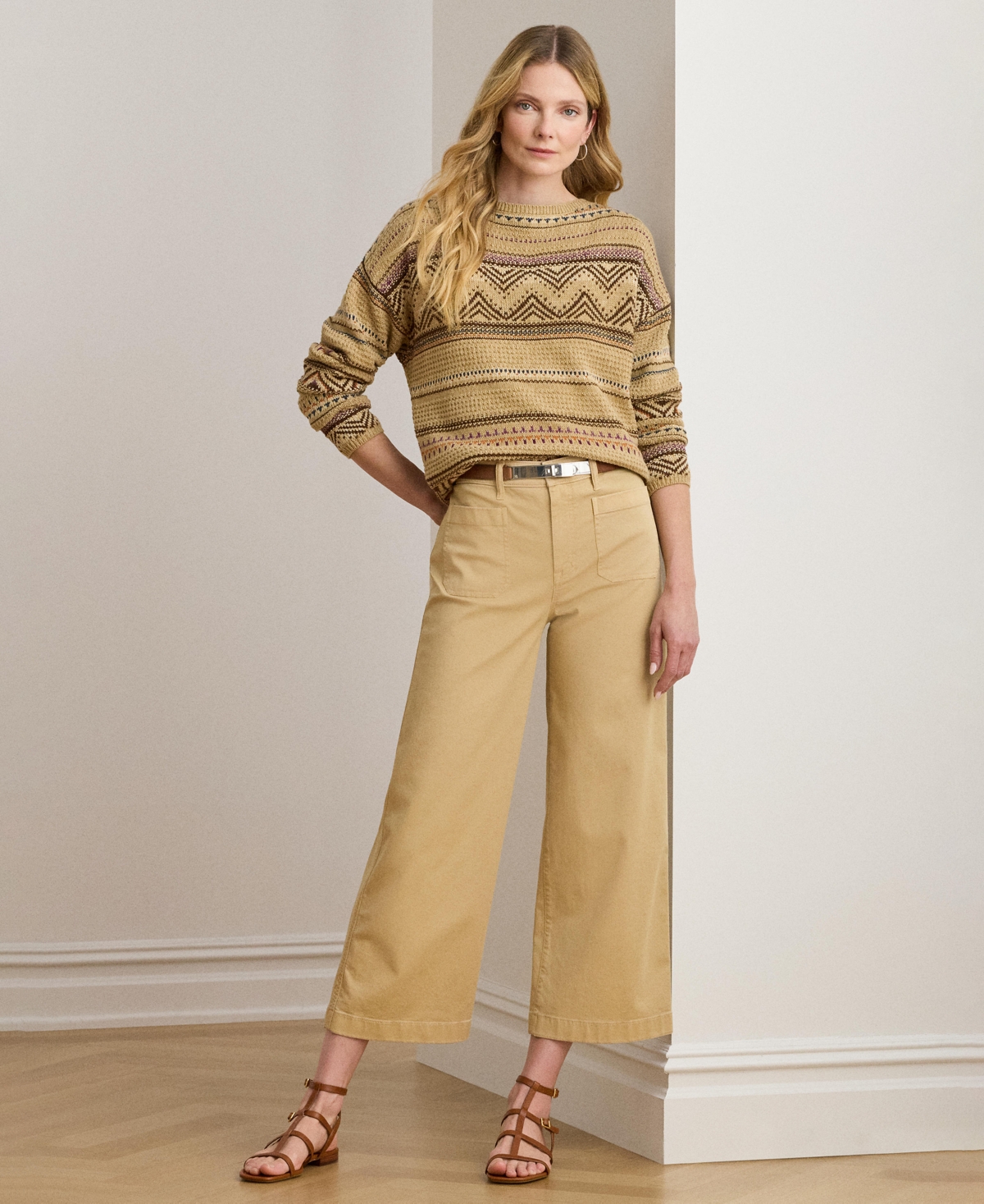 Women's Stretch Chino Wide-Leg Cropped Pants - Black