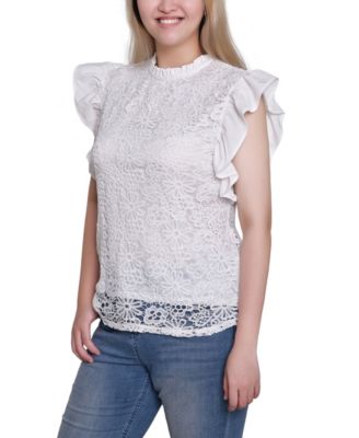 Women's Flutter Sleeve Lace Top
