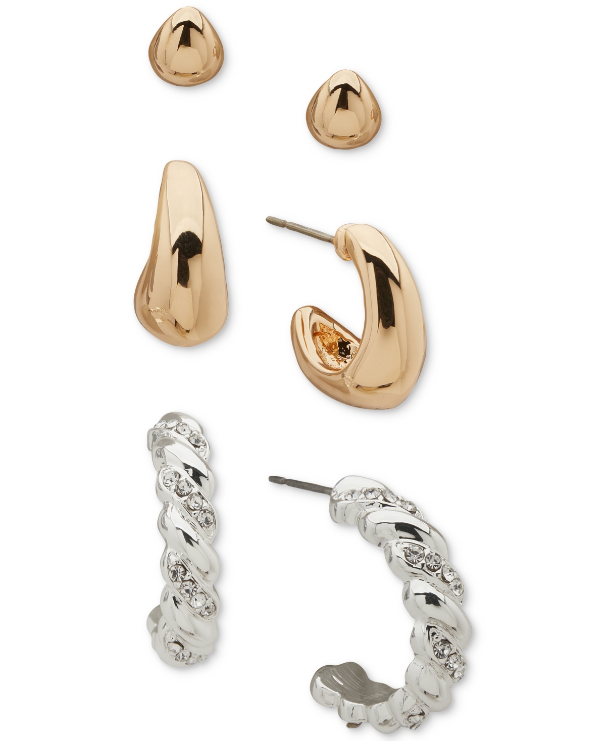 Two-Tone 3-Pc. Set Twist Puffy Hoop Earrings - TTone