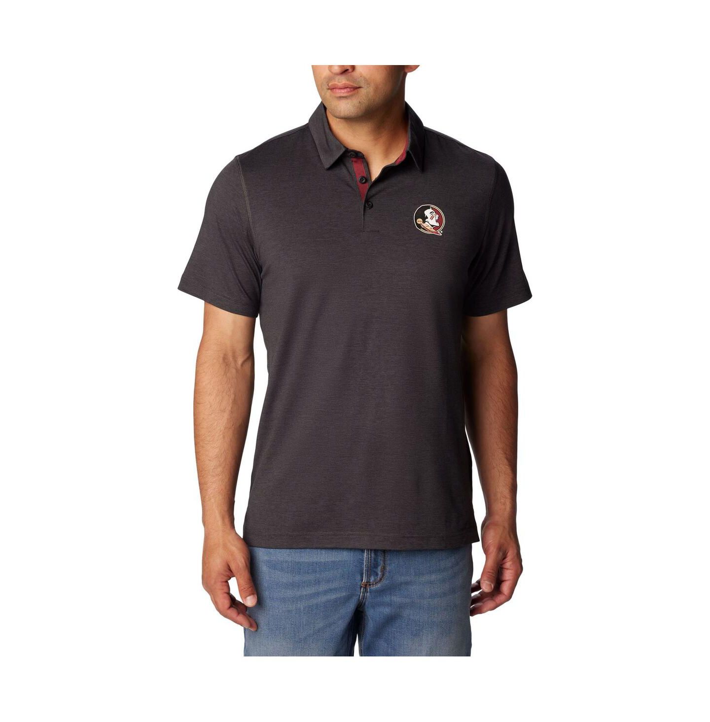 Мужское поло Columbia Heather Black Florida State Seminoles Tech Trail Omni-Wick Polo Shirt — фото 1