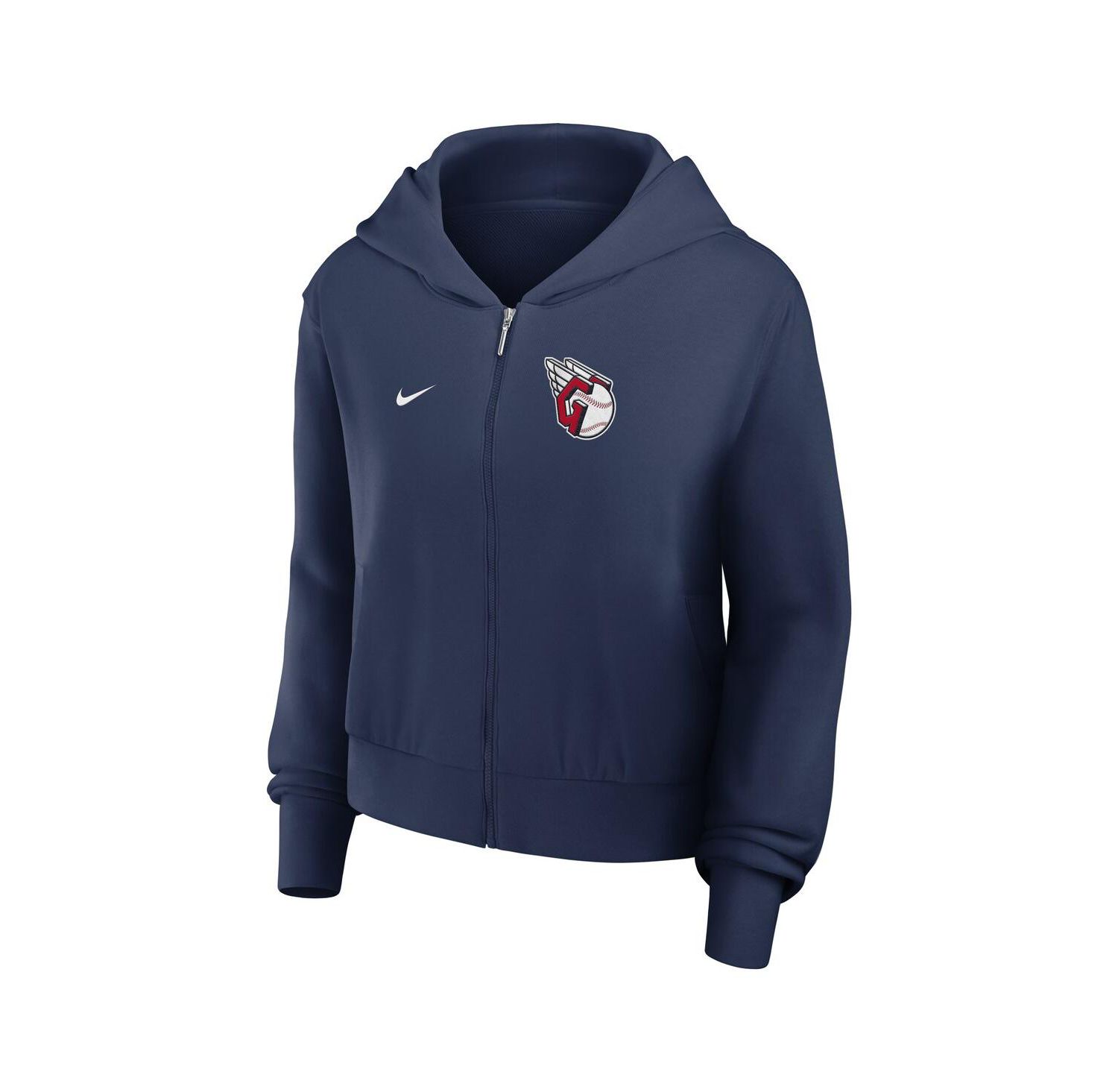 Women's Navy Cleveland Guardians Cropped Chill Full-Zip Hoodie