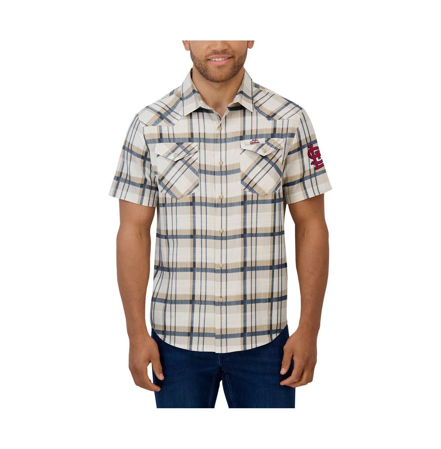 Мужская рубашка Fanatics Darius Rucker Collection by Cream/Navy St. Louis Cardinals Plaid Full-Snap — фото 4