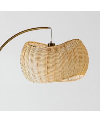 Wave Pendant LED Arc Standing Floor Lamp with Wicker Shade (81")