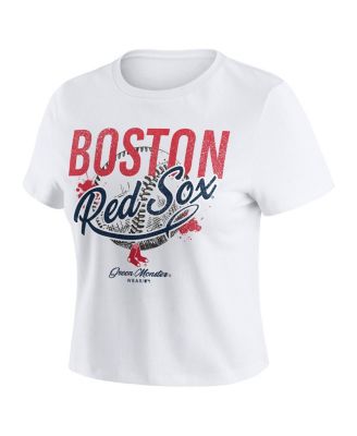 Women's White Boston Red Sox Distressed Cropped Baby T-Shirt