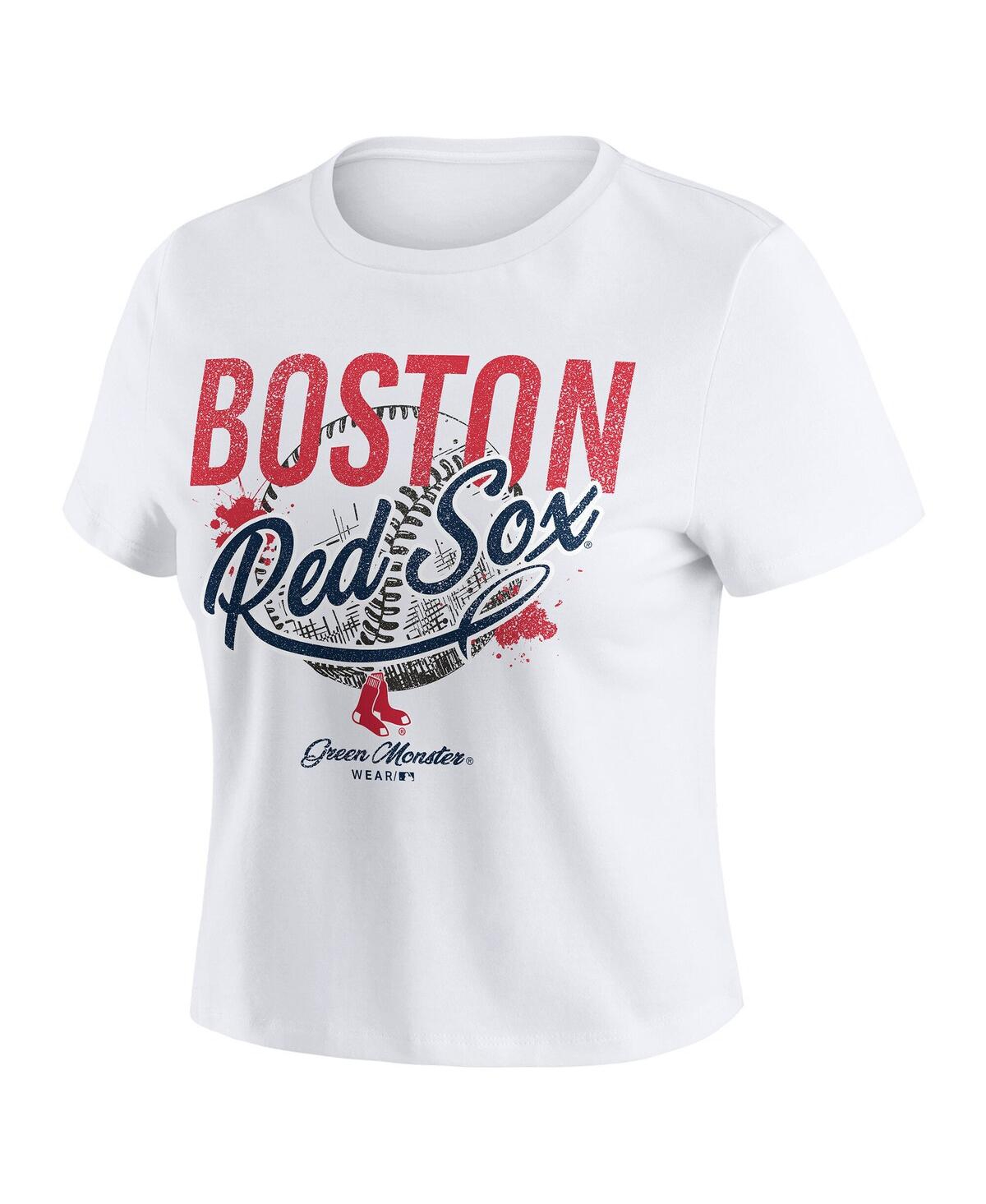 Wear By Erin Andrews White Boston Red Sox Distressed Cropped Baby T-shirt In White