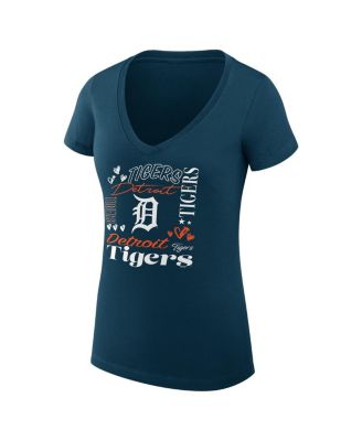 Women's Navy Detroit Tigers Collage Team Graphic V-Neck Fitted T-Shirt