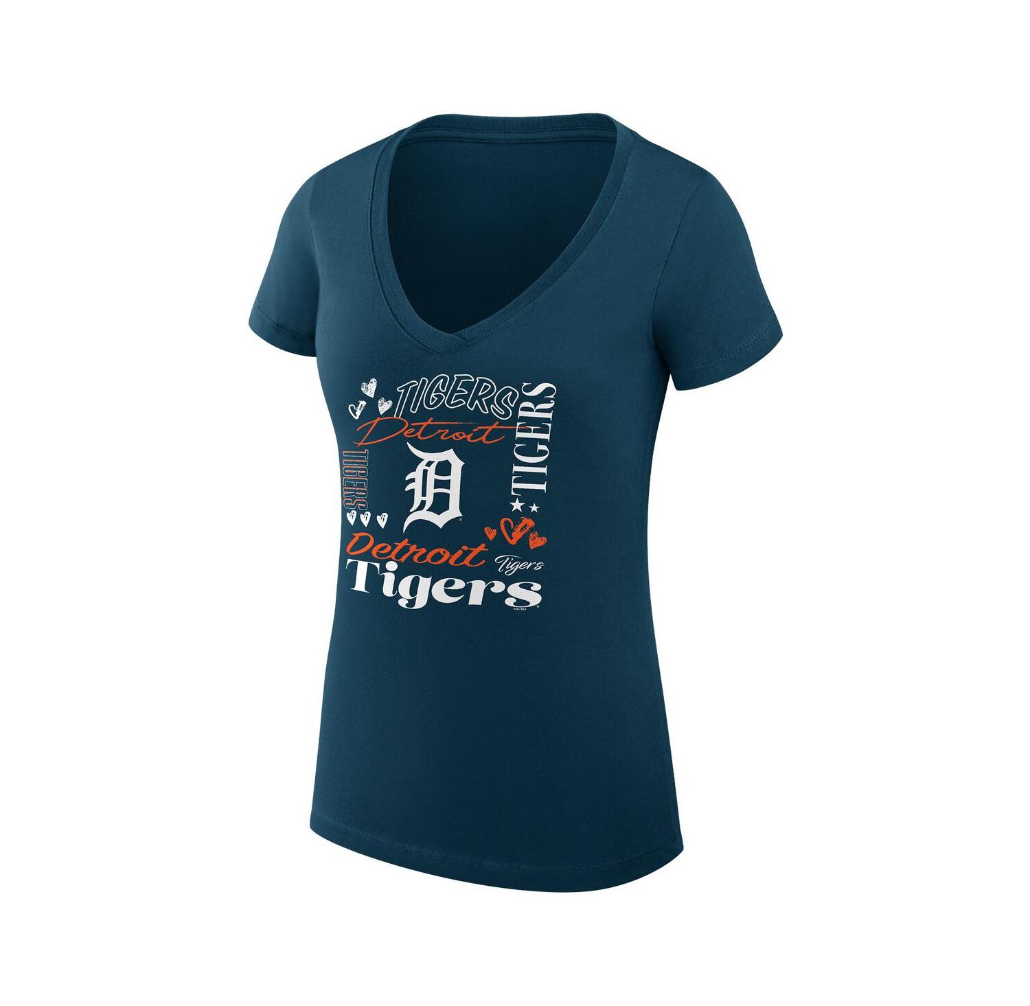 Women's Navy Detroit Tigers Collage Team Graphic V-Neck Fitted T-Shirt
