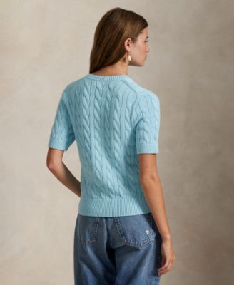 Women's Cable-Knit Cotton Short-Sleeve Cardigan